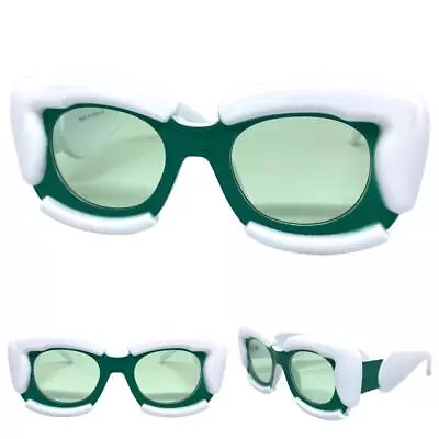 OVERSIZED EXAGGERATED Bubble Retro SUNGLASSES Large Big Thick White & Teal Frame • $14.99