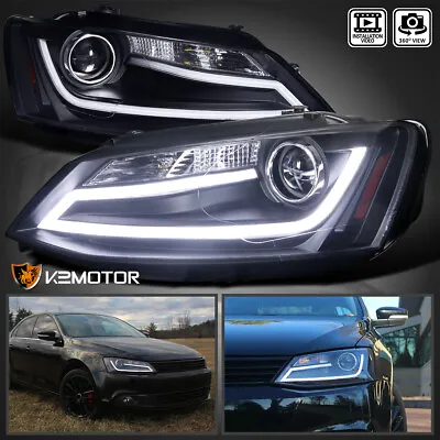 $275.43 • Buy Fits Black 2011-2014 VW Volkswagen Jetta MK6 LED Strip Projector Headlights Pair