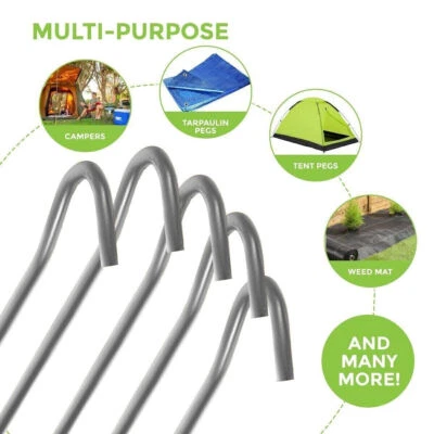 £2.65 • Buy Heavy Duty Galvanised Steel Tent Pegs Metal Camping Ground Sheet Anchor Hook UK.