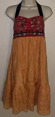 Anthropologie Zehavale Dress Roasted Serrano Orange Halter Embellished Lined 4 • $27.16