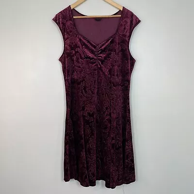 Torrid Skater Dress 1X Burgundy Skull Embossed Velvet Sleeveless Stretch Women's • $24