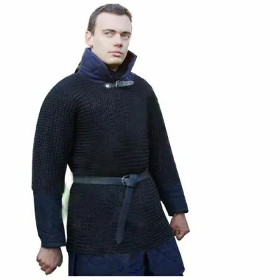 Butted Chainmail Shirt Blackened Mild Steel Medium Size Chain Mail Armour LARP • £95.50