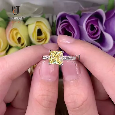 3.20Ct Princess Cut Yellow Canary Gemstone Engagement Ring 14k White Gold Finish • £73.69