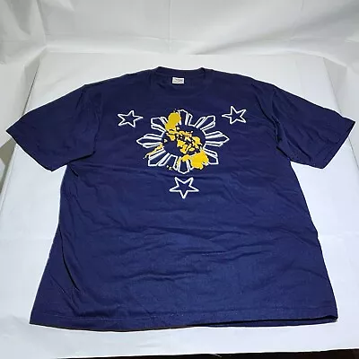 Philippines Map On Sun & 3 Stars Graphic Dark Blue Short Sleeve T-Shirt Mens 4XL • $9.99