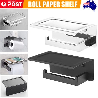 $7.99 • Buy Stainless Steel Toilet Paper Roll Holder Storage + Phone Shelf Bathroom Washroom