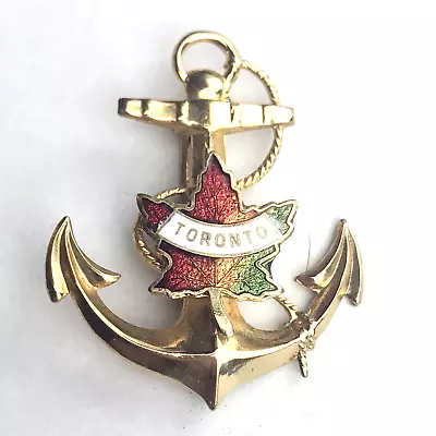 Anchor Maple Leaf Toronto Canada Brooch Pin Gold Tone Enamel Nautical • $10.30