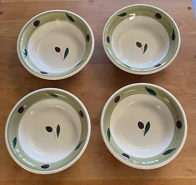 4 Maxam Serving/ Cereals 8.25  Bowls Olive Made In Italy Green Rim White • $59.98