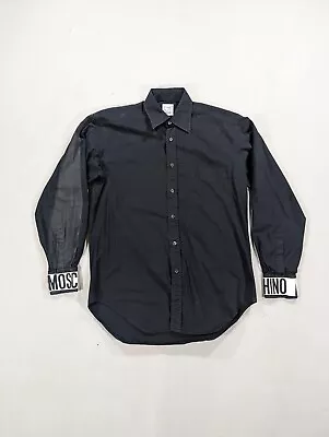Moschino Vintage 90s Big Logo Long Sleeve Shirt Black Size 15/38 • $99.99