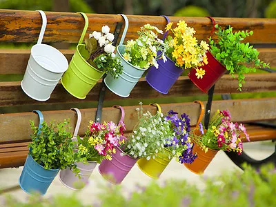 DIPAMKAR Set Of 10 Metal Plant Pots Hanging Planters With Drainage Hole Outdoor • £11.99