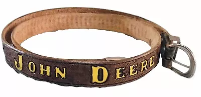 Vintage John Deere Mens Brown Leather Belt Yellow Lettering • $34.95