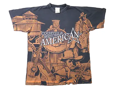 Vintage 90s  Country Western American All Over Print Graphic T-Shirt Mens L • $25.46