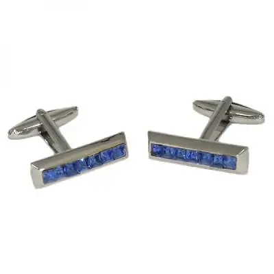 £15.99 • Buy Line Of Blue Crystals Diamante Cufflinks Cruise Party Formal Present Gift Box