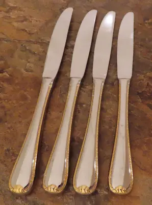 Gorham Golden Ribbon Edge 4 Dinner Knives 18/8 Stainless Flatware Korea Lot B • $29.99