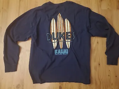 Dukes Hawaii Surf Mens T-Shirt  XL Surfboards Blue L/S Kauai Kalapaki Beach  • $14