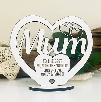 Personalised Mum Plaque Gift For Mum's Wooden Heart Birthday Mothers Day Gifts • £4.95