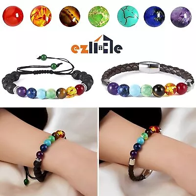 7 Chakra Anxiety Crystal Bracelet Balance Friendship Reiki Yoga Healing Stone • $6.25