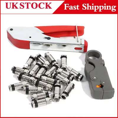 20x F-Type Crimp Connector Compression Tool Kit RG6 RG59 Coaxial Cable Cutter • £11.42