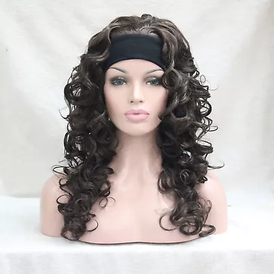 New 3/4 Wig With Headband Chestnut Brown Curly Women's Synthetic Half Wig • $22.59