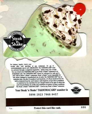 STEAK 'N SHAKE Mint Chocolate Chip Shake 2013 Gift Card ( $0 ) Type 2 • $2.50