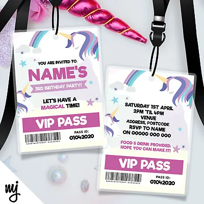 Personalised Unicorn Style Vip Passes Lanyards Party Invitations | Any Info! • £61.99