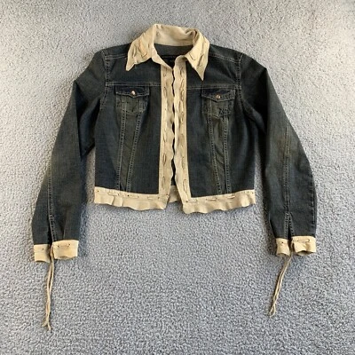 $74.98 • Buy Vintage Elements By Vakko Jacket Womens Large Denim Goat Suede Italy Cropped