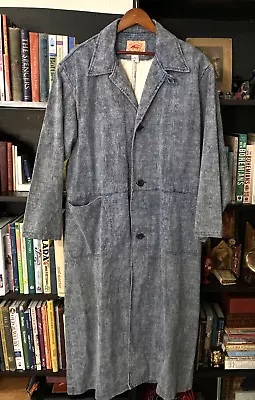 Vintage Duster Coat Denim Men's Outback 44  Chest Large Blue • $59