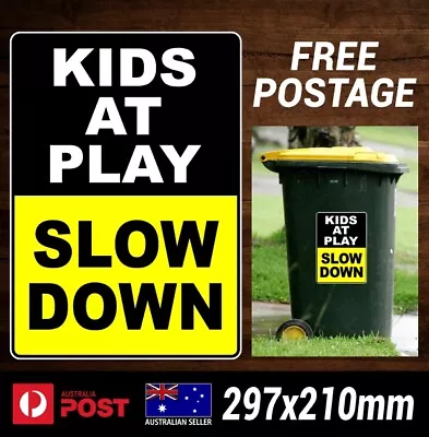 Wheelie Bin Stickers Kids At Play Slow Down - Vinyl Decal Sign Garbage Rubbish • $8