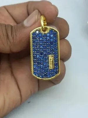 1 Ct Round Cut Lab-Created Sapphire Dog Tag Pendant 14k Yellow Gold Plated • $77.99