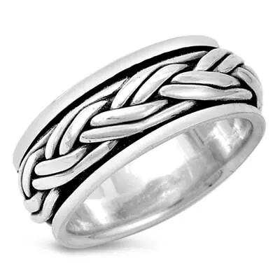Oxidized Men's Celtic Spinner Wedding Ring Sterling Silver Rope Band Sizes 5-12 • $24.89