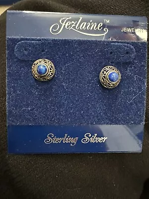 Vintage 925 Sterling Silver Filigree Electric Lapis Lazuli Earrings Jezlaine EUC • $20