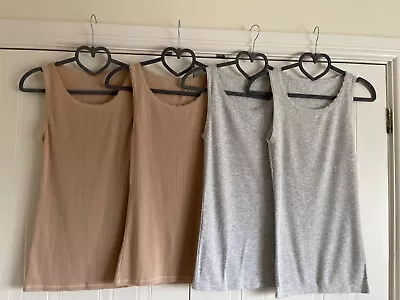 Job Lot Marks & Spencer M&S 4 X Thermal Pointelle Vests Nude Beige And Grey UK 8 • £9