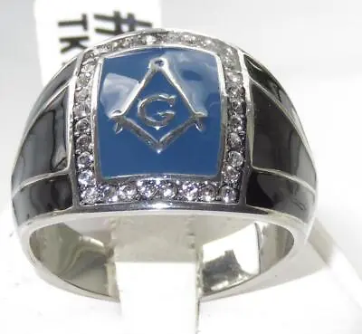 Mes Masonic Ring Blue Cz Signet Stainless Steel Agate  Silver Military Mans1612 • £20.99