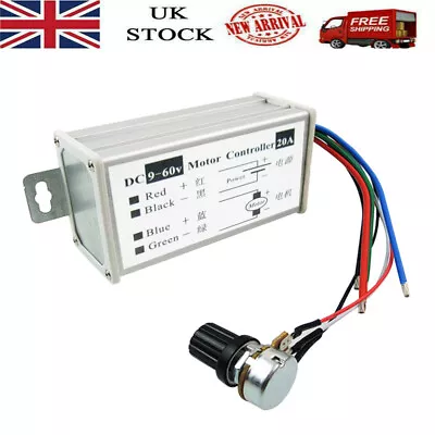 Motor Stepless Variable Speed Control Controller Switch DC12V 24V Max 20A PWM UK • £9.54