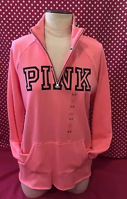 Victoria's Secret PINK S Logo Hi Low Half Zip Pullover Tunic Sweatshirt Small ❤️ • $39.50