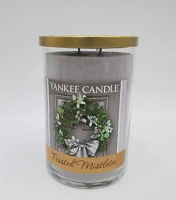 Yankee Candle Frosted Mistletoe Large Glass Tumbler 22oz 2 Wick Gray Wreath • $29.95