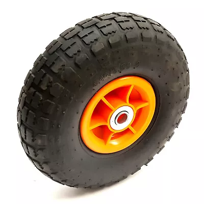 10 Inch 4.10/3.50-4 Orange Wheel & Tyre Offset Hub & Bearings Garden Trolley • £11.99