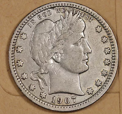 1907 Barber Quarter.  VF.  195260 • $27