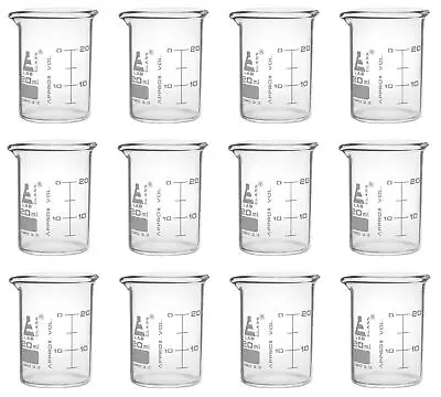 12PK Beakers 20ml - ASTM - Low Form - Borosilicate Glass - Eisco Labs • $30.05