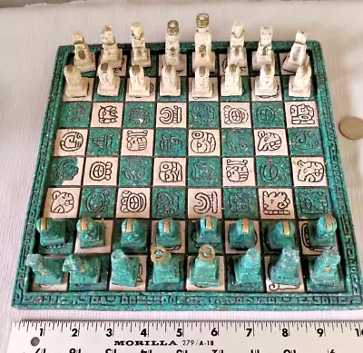 Vintage Mayan/Aztec Conquistador Resin Chess Set Green/Cream Resin • $29.99