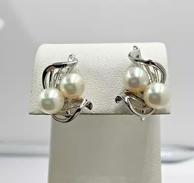 Vintage Mikimoto Japan Filigree Swirl 6.7mm Cultured Pearl Screwback Earrings  • $89.97