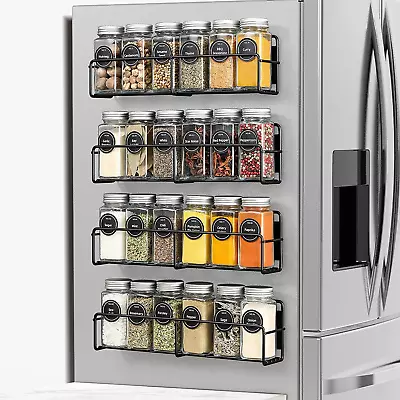 Magnetic Spice Rack 4 Pack 24 Square Glass Jars With Lids Quick-Find Pre-Prin • $97.43