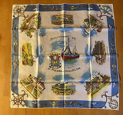 Vintage Scarf France Authentic Souvenir St Pierre Et Miquelon Acetate 29  SQUARE • $15