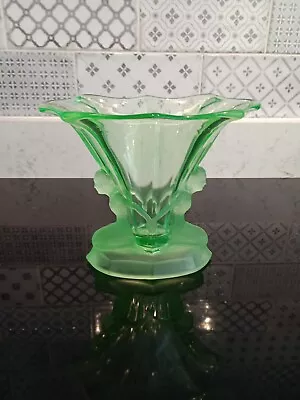 Walther & Sohne? Windsor Art Deco Vase. Two Ladies Green Possibly Uranium Glass  • £69.99