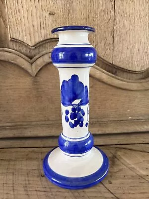 Solimene Vietri Italian Pottery Candlestick Holder Grapevines Blue And White • $22.99