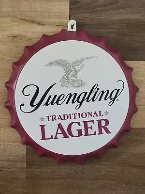 Yuengling Larger Beer Bottle Cap Round Metal Sign Man Cave Bar Decor NIB • $16.99