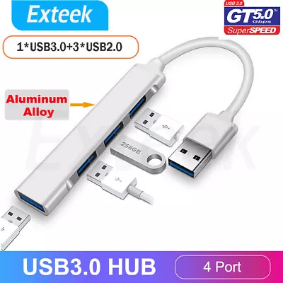 $6.45 • Buy 4 Port USB 3.0 USB2.0 Hub High Speed Slim Compact Expansion Splitter Aluminum