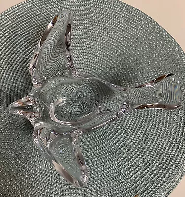 Clear Crystal Art Glass Flying Bird Trinket Candy Dish Bowl • $11.95