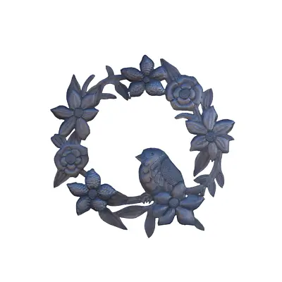 Handcrafted Haitian Metal Art Bird In Floral Wreath Eco-Friendly Garden Decor • $29