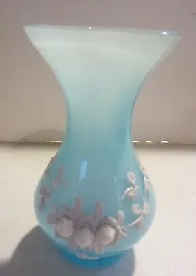 Vintage Opalescent Blue Vase Floral Design  • $45