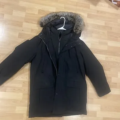 $395 Michael Kors Men's Black Hooded Snorkel Fur-Trim Parka Coat Jacket Size L • $25